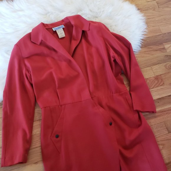 Thierry Mugler 1980s Crimson Wool Coat Dress - Picture 5 of 12